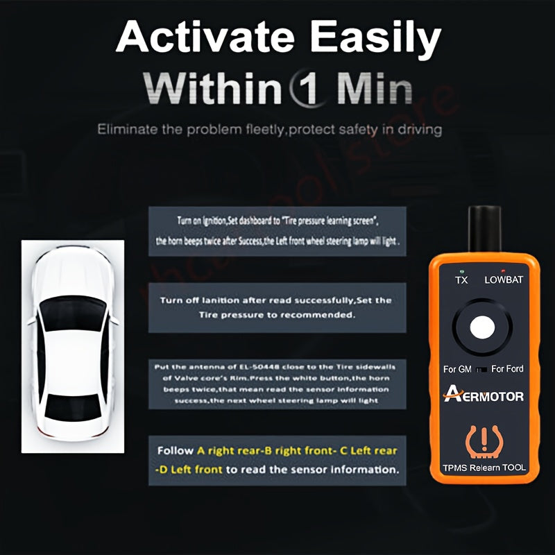 AERMOTOR 2 IN 1 PLUS Super EL-50448 TPMS Relearn Tool For Ford For GM Automotive Tire Pressure Monitor Sensor 315/433 MHz Reset Tool 2in1 Activation Tool EL50448