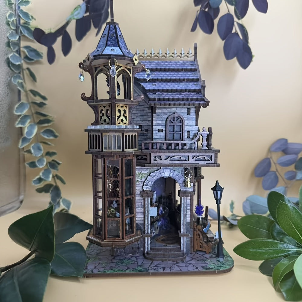 DIY Wood Miniature Bookhouse Model Kit SQ-71 Time Magic Club with Mechanical Link System – Adult Collector Dollhouse Display Piece, Unique Christmas Thanksgiving Birthday Gift for Women Teens Craft Lovers 14+