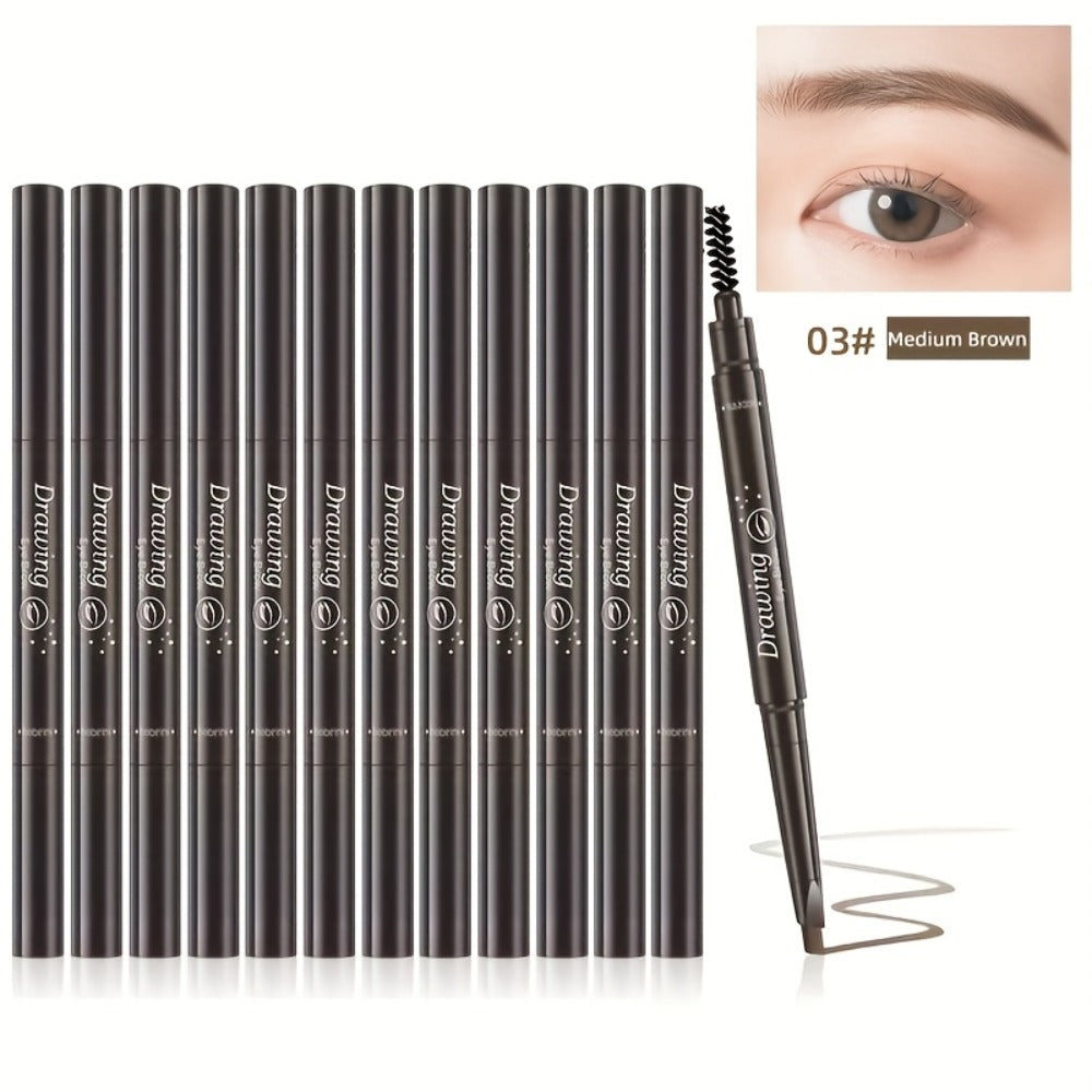 Eyebrow Pencil 12-Pack Double-Ended Waterproof — Automatic Twist-Up Brow Pencil with Spoolie Brush, 4 Natural Shades, Long-Lasting Easy Brow Makeup for Women