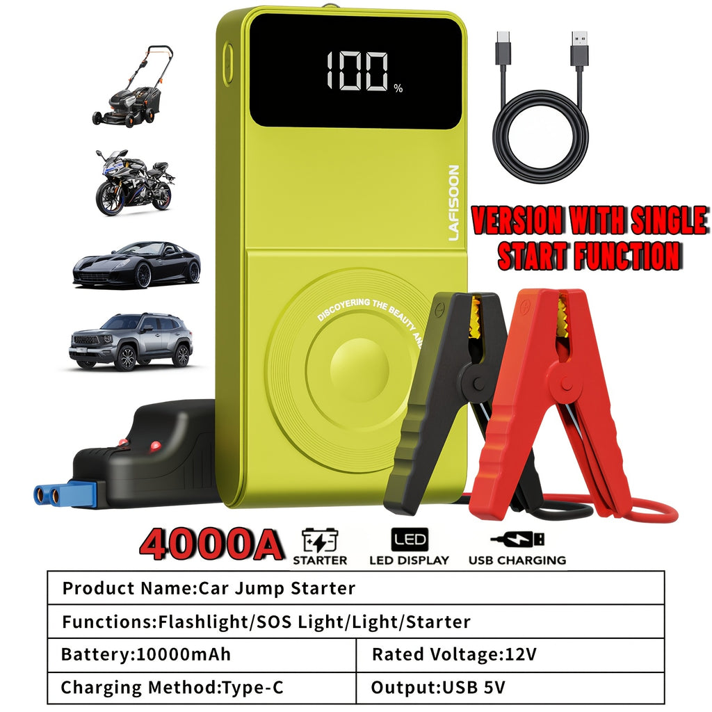 Portable Car Jump Starter & Jump Starter with Air Compressor (Optional), Jump Starter Battery Pack, Current Car Battery Booster, 12V Vehicles (1.98gal Gasoline/ 1.59gal Diesel Engine), Compatible with Sedans, SUVs, Pickup Trucks & Lawn Mowers