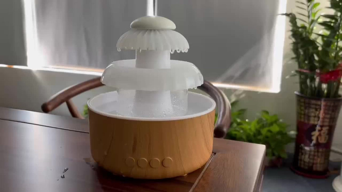 Cool Mist Humidifier with Raining Sound & 8-Color Night Light – 10-Hour Runtime, Essential Oil Diffuser, Air Humidifier for Bedroom, Home & Office, White Noise Sleep Aid, Ambient Mood Light, White