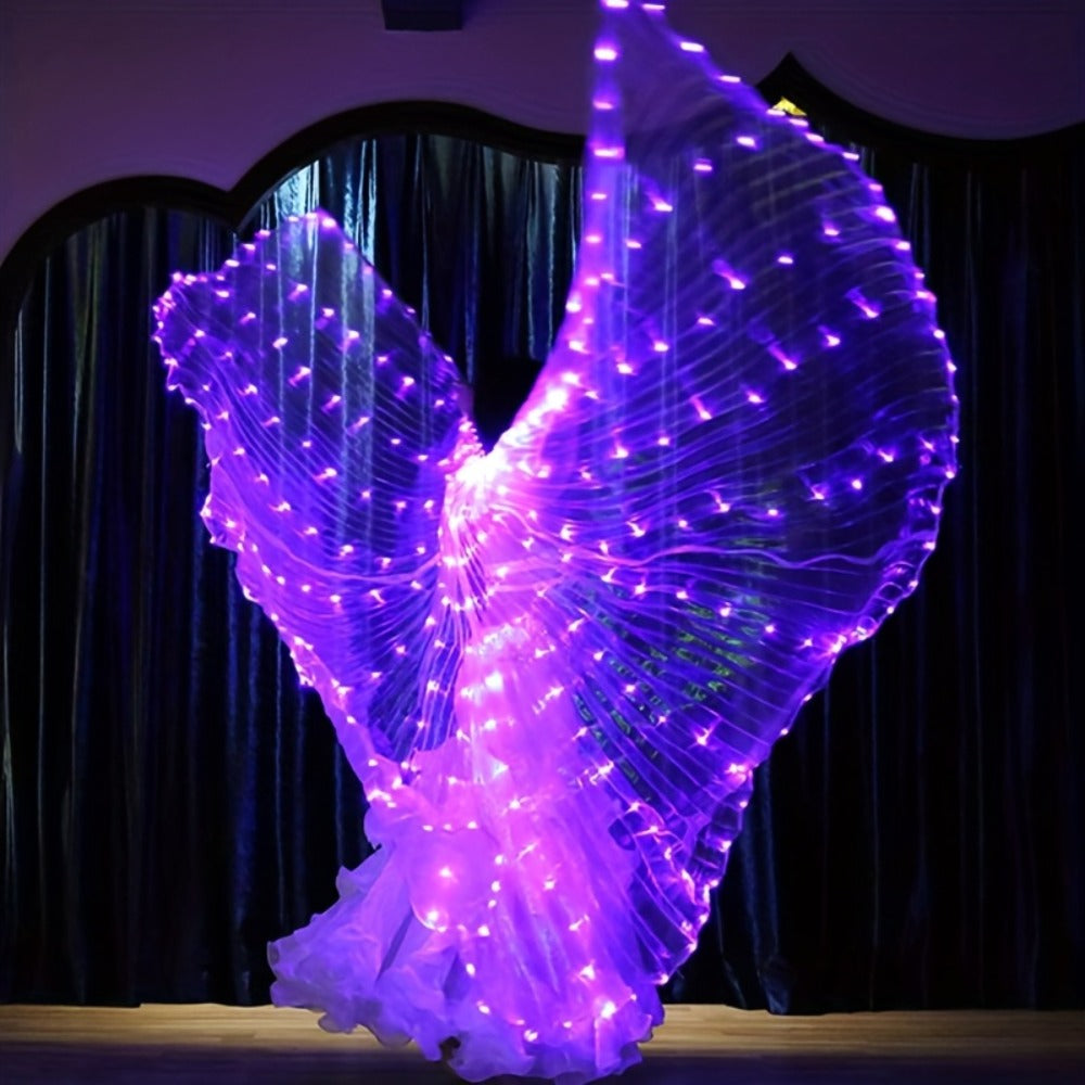 LED Feather Dance Costume Glowing Luminous – Light Up Belly Dance Performance Dress for Women Halloween Christmas Mardi Gras Rave Stage Show White Purple Warm White