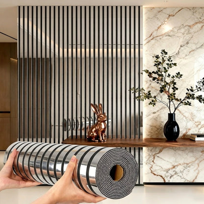 3D Mirror Slat Wall Panel Self-Adhesive Peel and Stick Gold Silver Metallic Grid Wall Sticker for TV Background Wall Ceiling Curved Edges Home Decor Art Easy Install