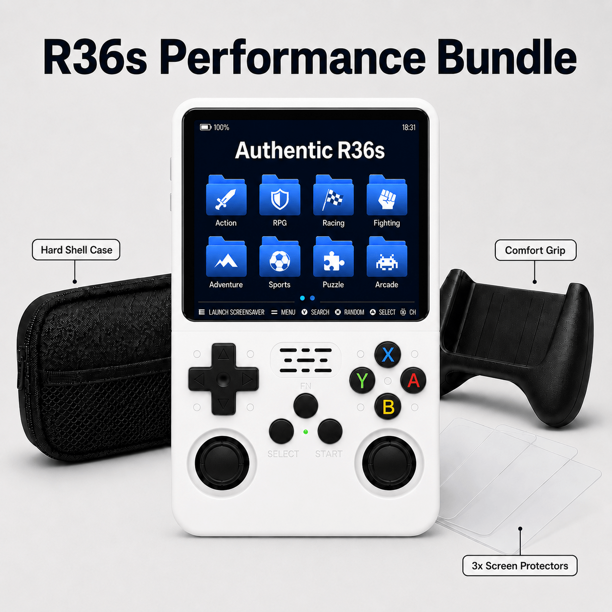 R36S Retro Handheld Game Console ArkOS 3.5" IPS Screen 64GB 128GB – Portable Emulator Gaming Device USB-C 10Hr Battery, Black White Purple, Classic Retro Gaming Gift for Kids Adults
