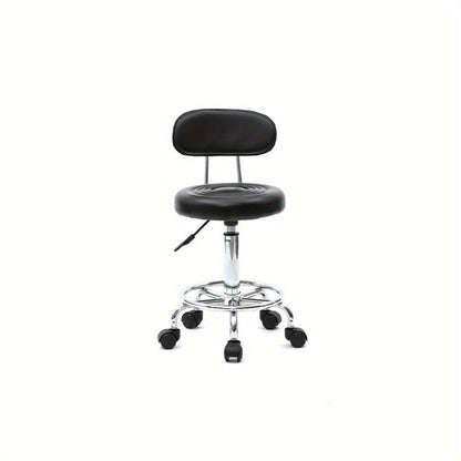 Salon Stool with Back & 360° Swivel – Adjustable Height 18.9"–22.8", Round Padded Cushion Seat, Chrome Base, Black or White for Nail Tech, Hair Stylist, Esthetician, Home Office