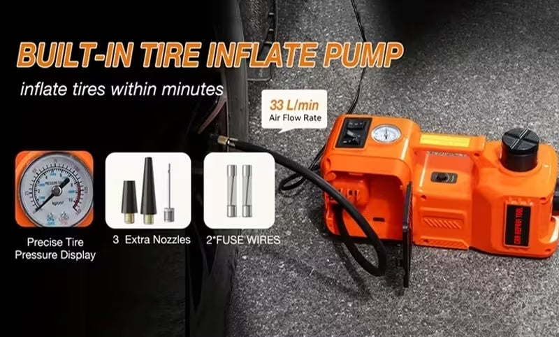 5 Ton Electric Hydraulic Car Jack Kit | 12V DC, 3-in-1 with Tire Inflator Pump, LED Flashlight, and Electric Impact Wrench, Alloy Steel, Ideal for Car, SUV, MPV, Truck Tire Change and Emergency Repair