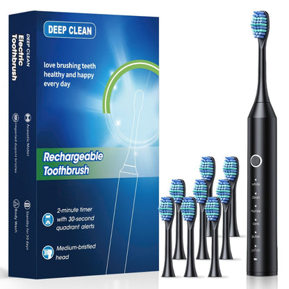 Rechargeable Toothbrush – 6 Cleaning Modes, 500mAh Lithium Battery, USB Charging, Soft Bristles, 4 or 8 Brush Heads, Black White Pink Electric Toothbrush for Adults Deep Clean & Whitening