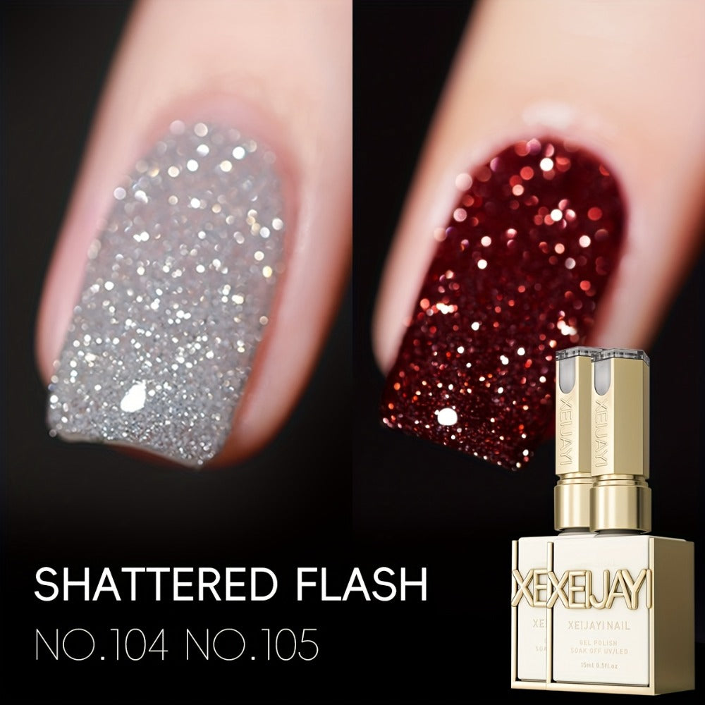 Explosive Glitter Gel Nail Polish 2pcs Shattered Flash Silvery Red – High Saturation Sparkle Long-Lasting Gel in Gilt Bottle, Christmas Holiday Salon Manicure Nail Art Gift for Women