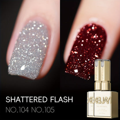 Explosive Glitter Gel Nail Polish 2pcs Shattered Flash Silvery Red – High Saturation Sparkle Long-Lasting Gel in Gilt Bottle, Christmas Holiday Salon Manicure Nail Art Gift for Women