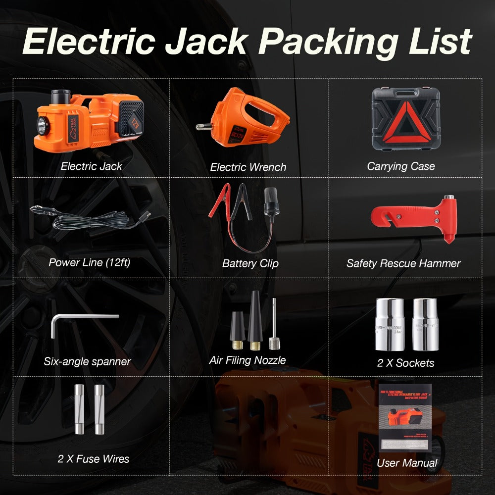 5 Ton Electric Hydraulic Car Jack with Built-in Air Pump – Portable Car Lift for SUV MPV Truck, Tire Replacement & Emergency Roadside Use, Optional Electric Impact Wrench