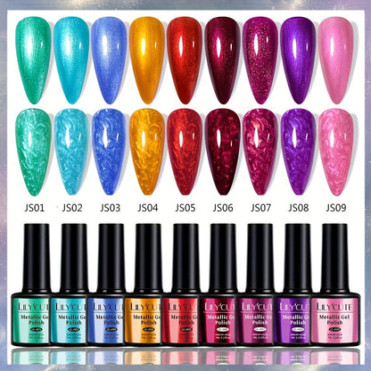 Glitter Gel Nail Polish Set 9pcs Metallic Soak-Off LED UV Sparkling Nail Art Kit — Red & Purple Shades Long-Lasting Salon & DIY Home Manicure, LILYCUTE Professional Formula (0.24oz Each)