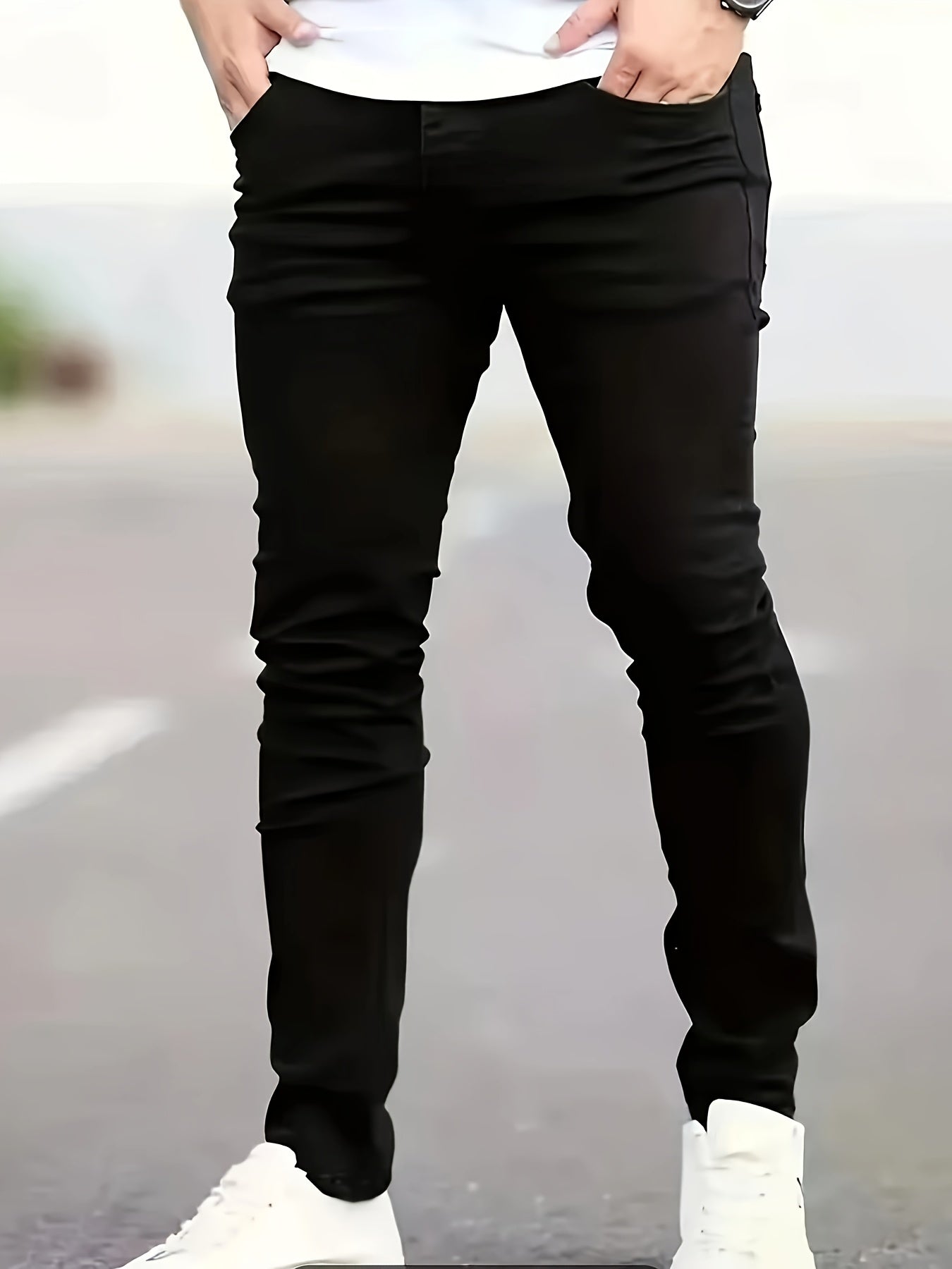 Men's Skinny Jeans - Black Denim Clean Finish