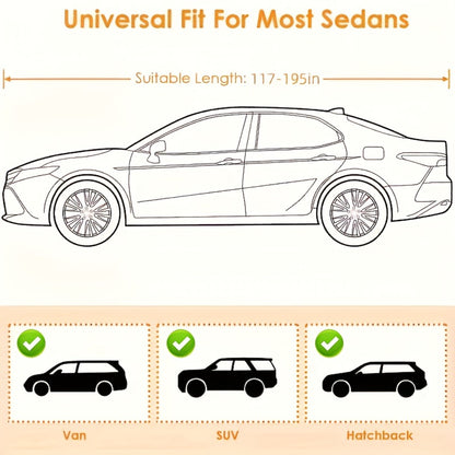 210T 6-Layer Full Car Cover for SUV & Sedan - All Weather Waterproof, UV, Snow & Dust Proof with Reflective Strips - XL & XXL Black