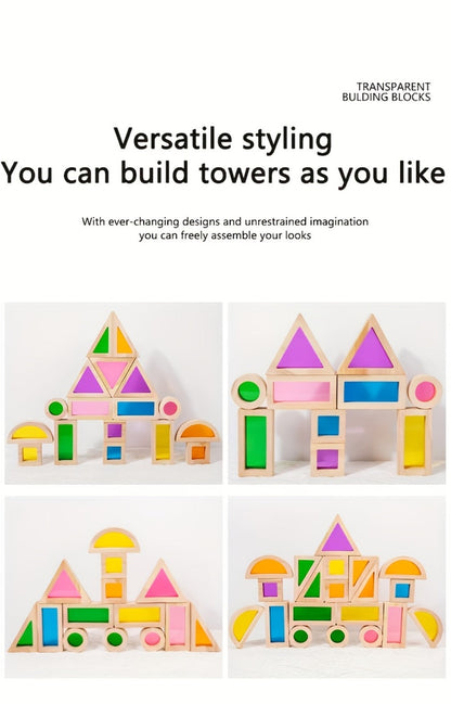 Translucent Acrylic Building Blocks for Kids – Colorful Geometric Construction Toy Set, Sensory Light Table Play, STEM Educational Toy for Toddlers, Birthday Holiday Gift for Boys & Girls Ages 3+