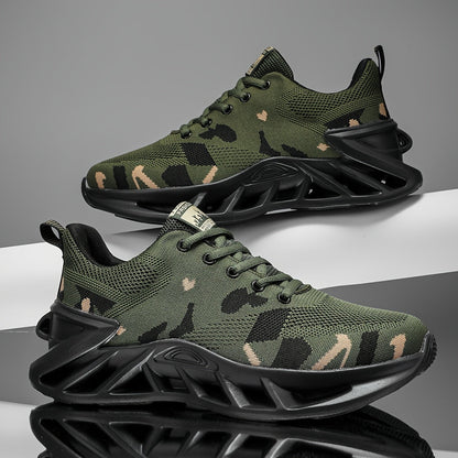Camouflage Mesh Running Shoes - Rubber Sole and Lace-Up Fit