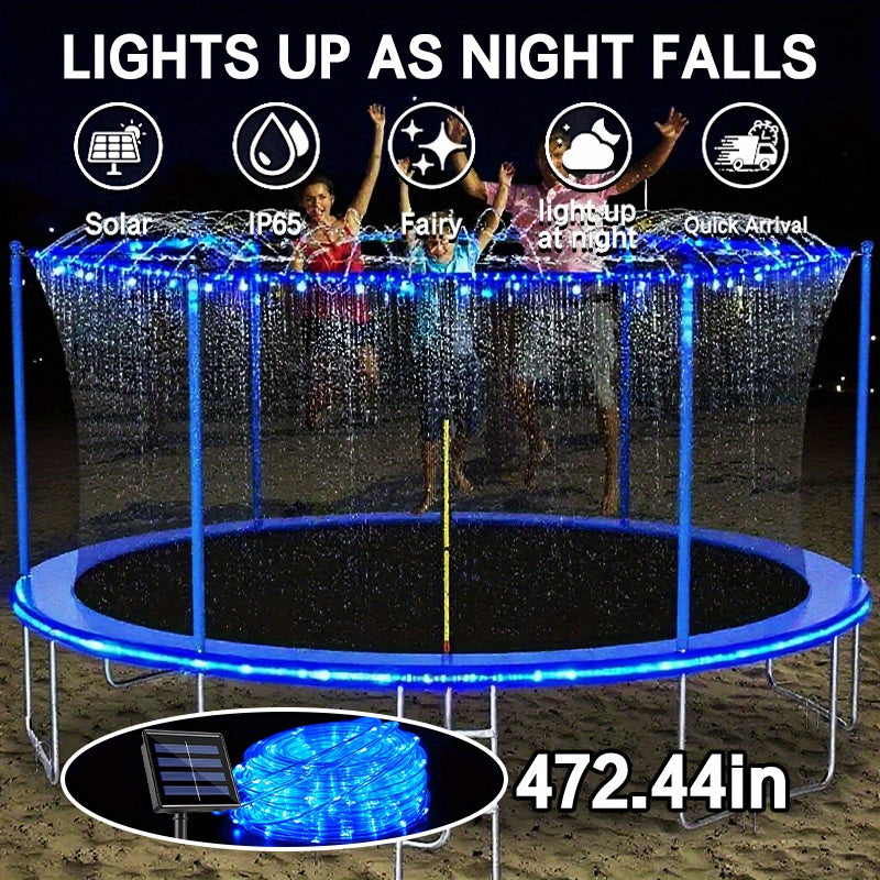 Solar LED Trampoline Lights 50 100 LEDs Colorful Rope Lights 8 Modes IP65 Waterproof Fits 8-16 Ft Trampolines Outdoor Safety Glow Night Light Kids Adults Multicolor White Blue
