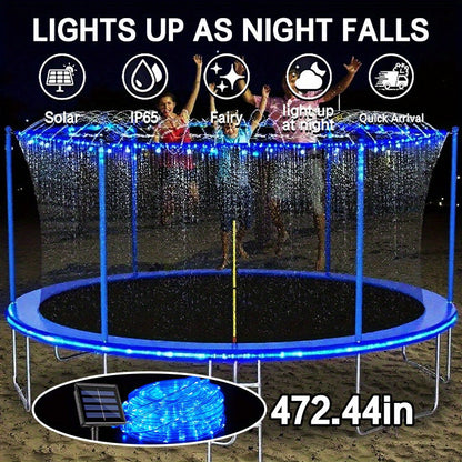 Solar LED Trampoline Lights 50 100 LEDs Colorful Rope Lights 8 Modes IP65 Waterproof Fits 8-16 Ft Trampolines Outdoor Safety Glow Night Light Kids Adults Multicolor White Blue