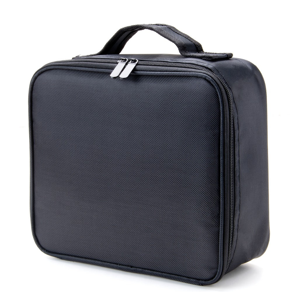 Large Makeup Bag for Women Travel Toiletry Case Durable Fabric Cosmetic Organizer Sturdy Handle Easy Clean Lining for Brushes Lipstick Skincare Beauty Storage Pouch Black 10.24x9.06 Inch