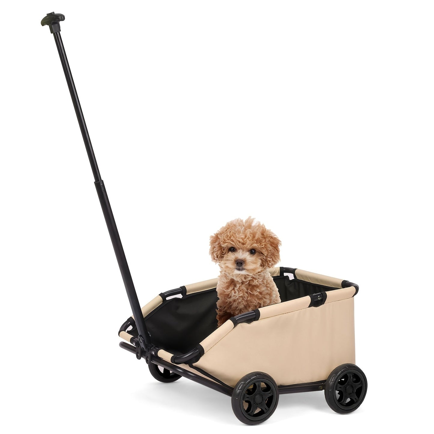 Pet Stroller for Small Dogs & Cats Foldable Mini Dog Wagon with Extendable Pull Handle, Built-In Cushion, Safety Rope & Storage Bag - Lightweight Travel Cart for Small Pets