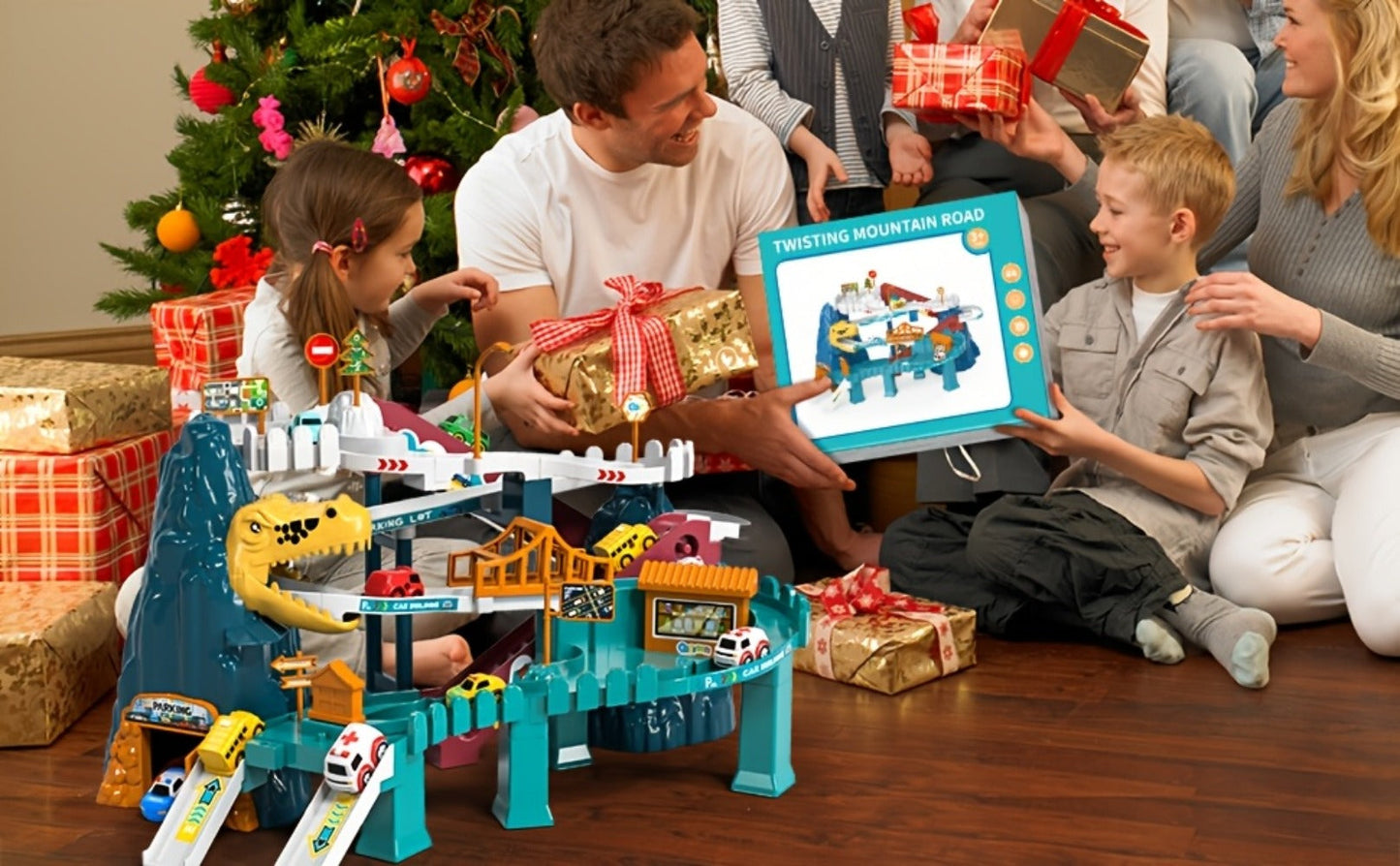 Dinosaur Race Track Toy Set for Kids with 10 Mini Cars & Ramp Launcher – Multi-Level Dino Car Racing Playset for Boys Girls Toddlers Ages 3-8 Birthday Christmas Gift