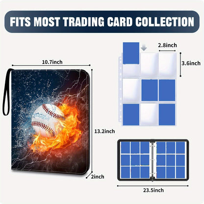 Trading Card Binder 900 Card Slots 9-Pocket 50 Pages PU Waterproof Zipper Closure 3-Ring D-Ring Removable Sheets for Baseball Football Basketball TCG MTG Sports Card Collection Storage Album