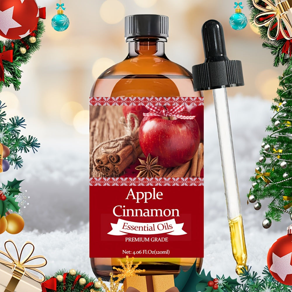 Apple Cinnamon Essential Oil 120ml with Aloe Vera & Jojoba Oil 100% Pure Aromatherapy Moisturizing Perfume Oil for Skin Hair Nail Care Massage Diffuser Gift for Women Men 4.06 Fl.Oz