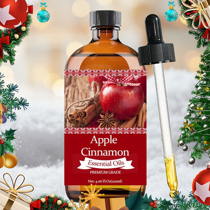 Apple Cinnamon Essential Oil 120ml with Aloe Vera & Jojoba Oil 100% Pure Aromatherapy Moisturizing Perfume Oil for Skin Hair Nail Care Massage Diffuser Gift for Women Men 4.06 Fl.Oz