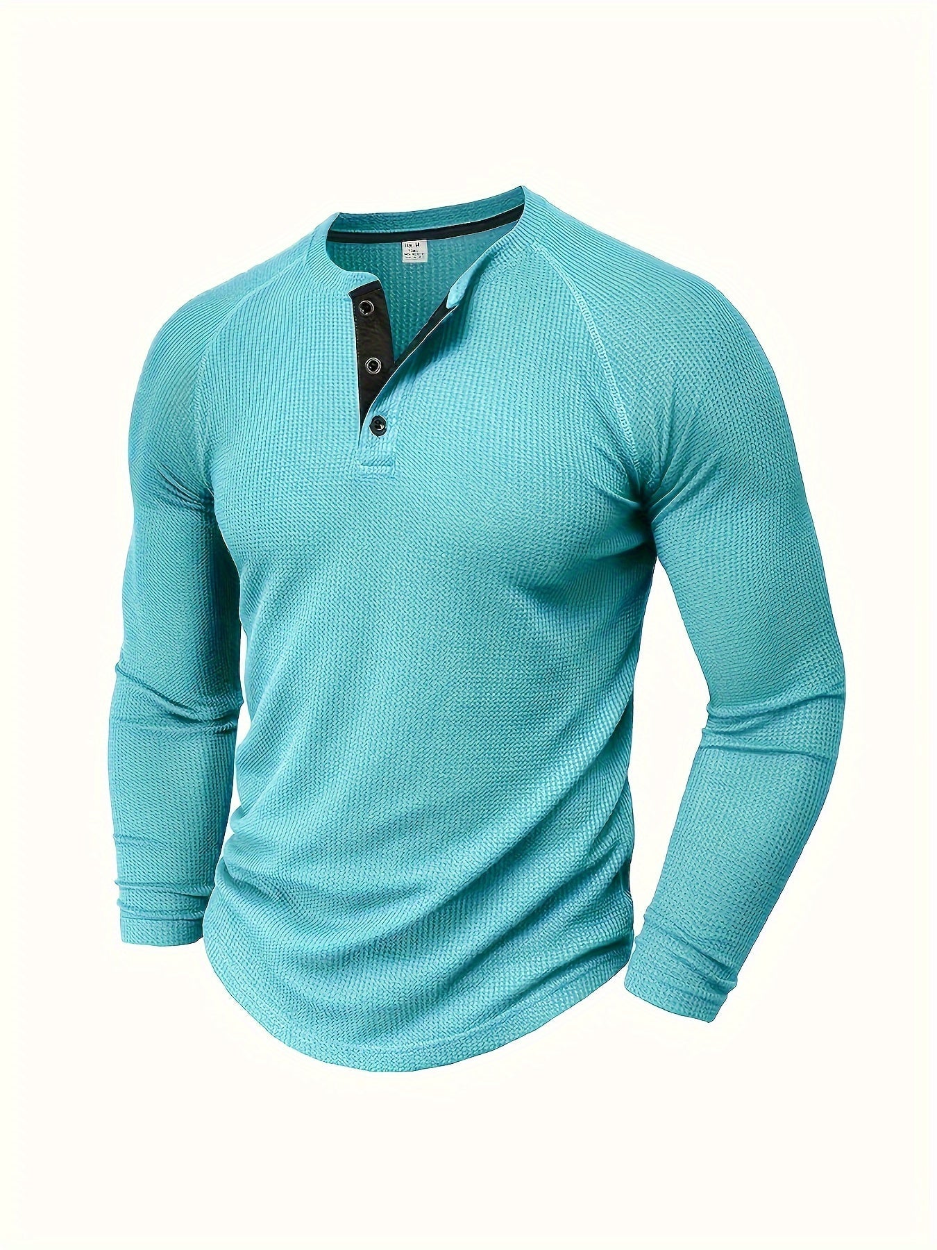 Men's Solid Color Casual Shirt - Crew Neck Long Sleeve