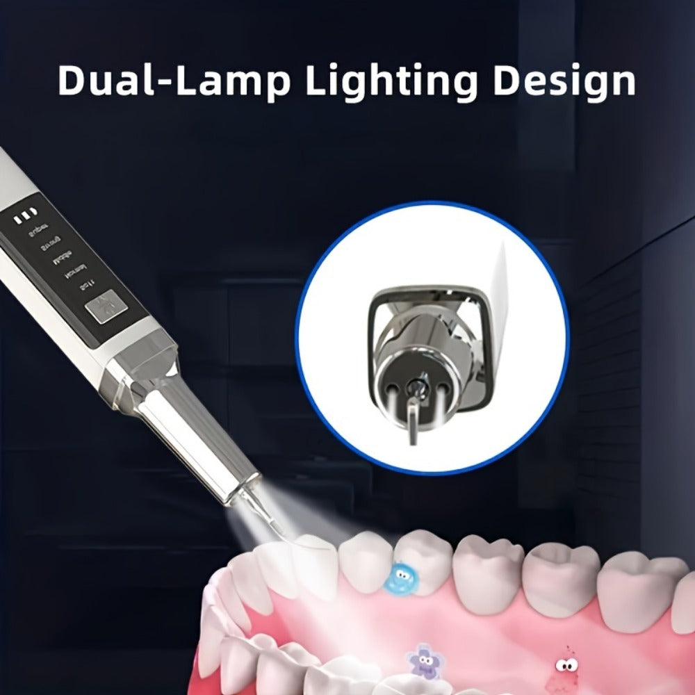 Electric Teeth Cleaner Kit with 2 LED Lights & Mirror – 5 Adjustable Modes, 2 Replaceable Heads, Type-C Rechargeable Dental Plaque Remover & Tartar Scraper for Home Teeth Cleaning