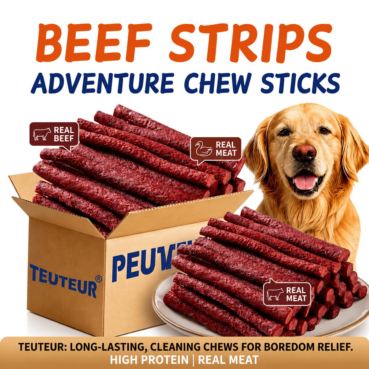 Dog Training Treats Beef Tendon Sticks – Natural High Protein Chews for Puppy Adult Small Medium Large Dogs, Grain-Free Beef Jerky Molar Sticks, Long Lasting Reward Chews for All Breeds