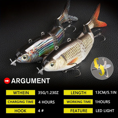Electric Robotic Swimbait with USB Rechargeable LED Light – Multi-Jointed Wobbler Swimming Fishing Bait, Realistic Robot Fish Lure for Bass Pike Perch, Ice Fishing & Winter Fishing Gift for Men