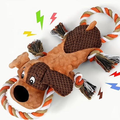 Squeaky Dog Toys for Aggressive Chewers - Interactive Tug of War Rope Toy, Crinkle Plush Chew Toys for Small Medium Large Dogs, Durable Pet Play Toy with Hidden Squeaker