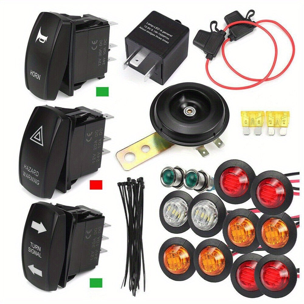 Rocker Switch Turn Signal Kit for 4x4 Off-Road – Street Legal LED Lights, Horn & Hazard Switch Kit, 12V/24V Universal Fit for UTV, ATV & Project Vehicles