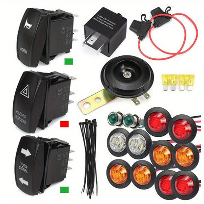 Rocker Switch Turn Signal Kit for 4x4 Off-Road – Street Legal LED Lights, Horn & Hazard Switch Kit, 12V/24V Universal Fit for UTV, ATV & Project Vehicles