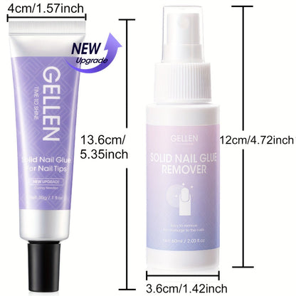 Press-On Nail Glue Gel Kit 30g with UV Lamp - Strong Long-Lasting Solid Nail Glue, 60ml Remover & Buffer for False Nails, Nail Tips & Rhinestones, Lasts 15-30 Days