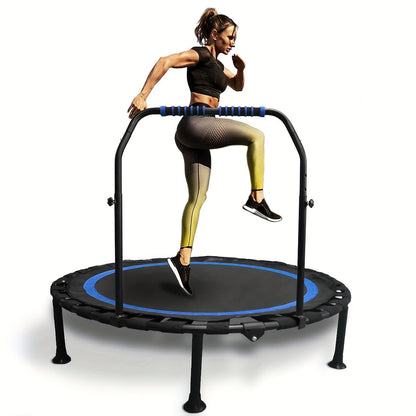 Rebounder Mini Trampoline 40 Inch Foldable with Adjustable Foam Handles - Bungee Elastic Strap Design, Thick Steel Frame, 600 lbs Capacity, Quiet Indoor Outdoor Fitness Trampoline, Green Red Blue