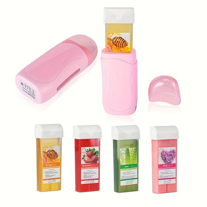 Wax Warmer Roller Kit for Hair Removal — Portable Electric Roll-On Soft Wax Heater for Women & Men, At-Home & Salon Waxing, Smooth Glide Applicator, Travel-Friendly (Light Pink/Green/Blue/White)