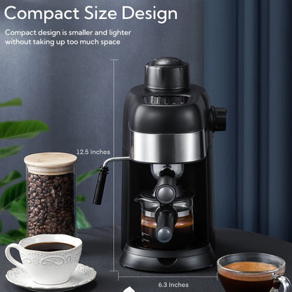 Espresso Machine 3.5 Bar Steam 4 Cup Cappuccino & Latte Maker with Milk Frother – Stainless Steel One-Touch Home Coffee Machine for Espresso, Cappuccino & Latte, Black