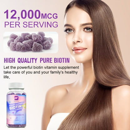 Biotin Gummies 12000mcg — with Collagen, Keratin, Chlorophyll, Zinc & Vitamins A B6 B12 C D E | Hair, Skin & Nail Support for Women & Men | 60 Gummies
