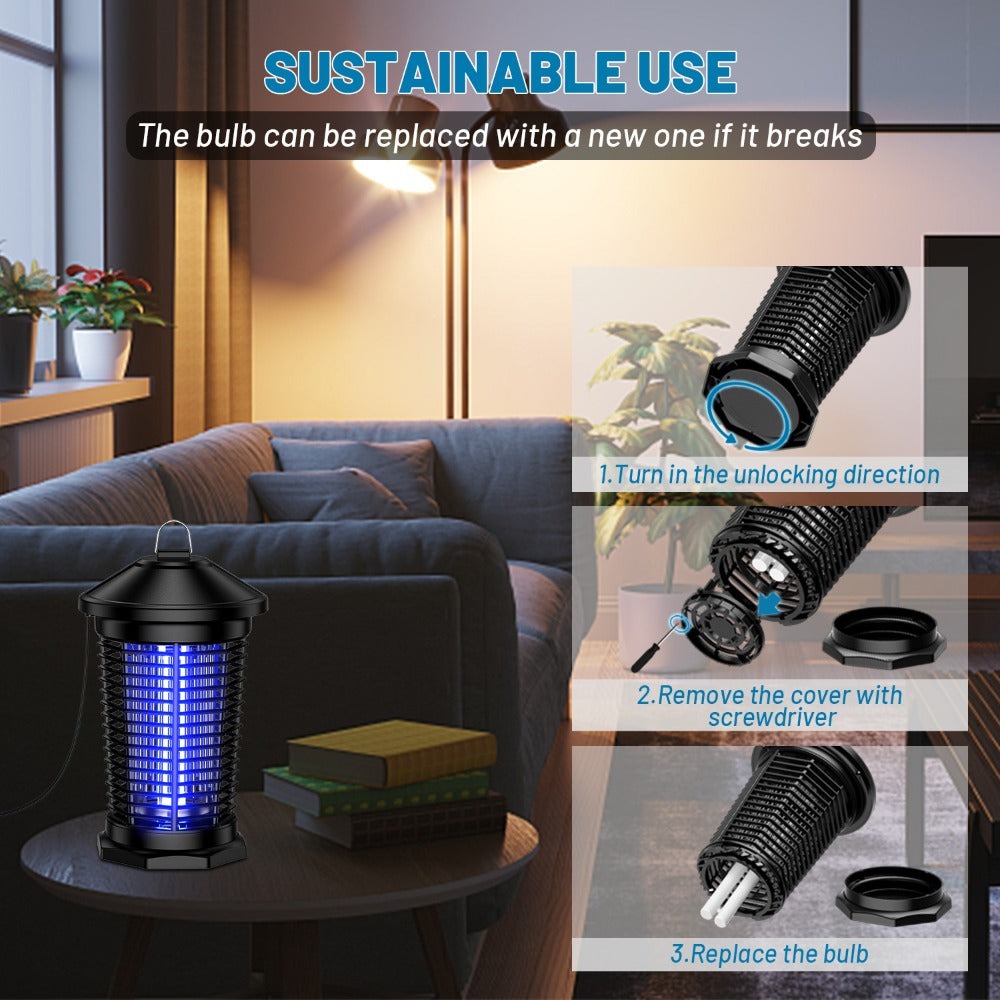 Bug Zapper Electric Indoor Outdoor – 4000V High Voltage UV 365nm 18W Mosquito Killer Fly Zapper with 6ft Cord, ABS Fireproof Safety Housing, Removable Tray & Cleaning Brush for Backyard Patio Garden Camping – Black
