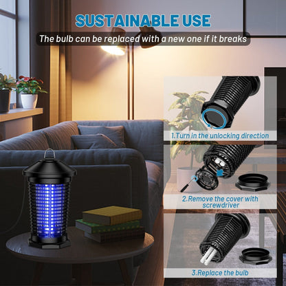 Bug Zapper Electric Indoor Outdoor – 4000V High Voltage UV 365nm 18W Mosquito Killer Fly Zapper with 6ft Cord, ABS Fireproof Safety Housing, Removable Tray & Cleaning Brush for Backyard Patio Garden Camping – Black