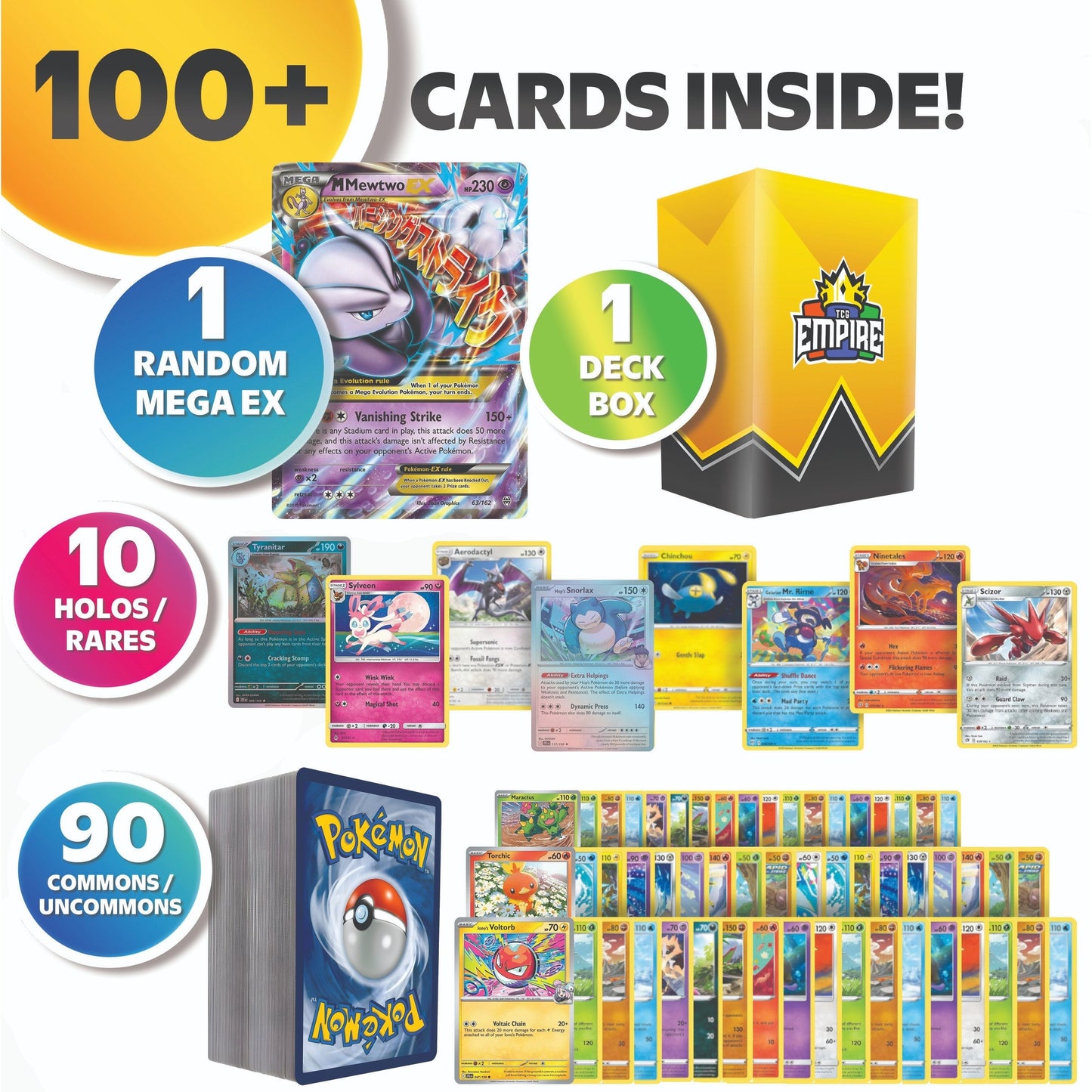 Pokemon Mega EX Bundle 100+ Cards – 1 Guaranteed Mega EX + 10 Holos & Rares | TCG Empire Storage Box | Authentic Pokemon TCG Gift for Kids Teens & Collectors