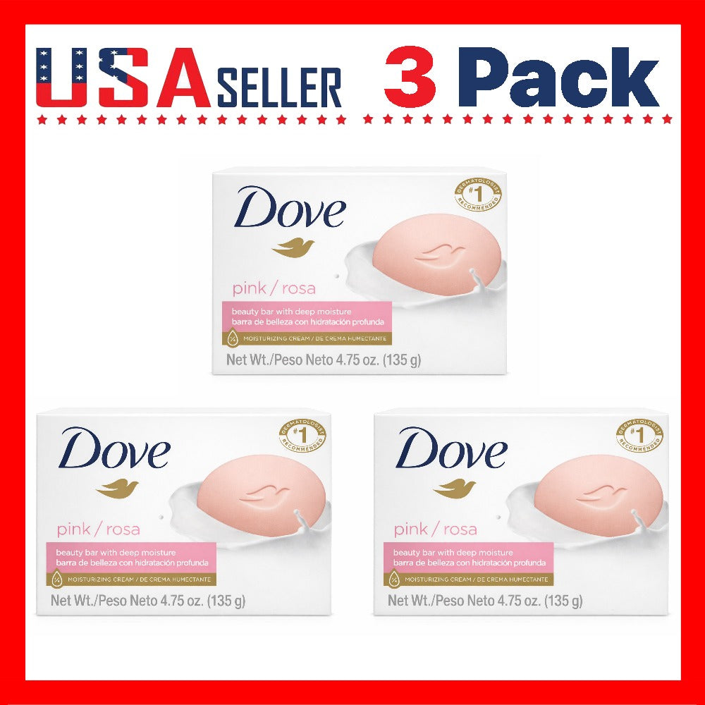 Pink Rosa Moisturizing Beauty Bar Soap 3-Pack 135g Each — 3-in-1 Face Body Hand Cleanser, Deep Hydration Creamy Lather, Gentle Daily Wash for All Skin Types Women & Family