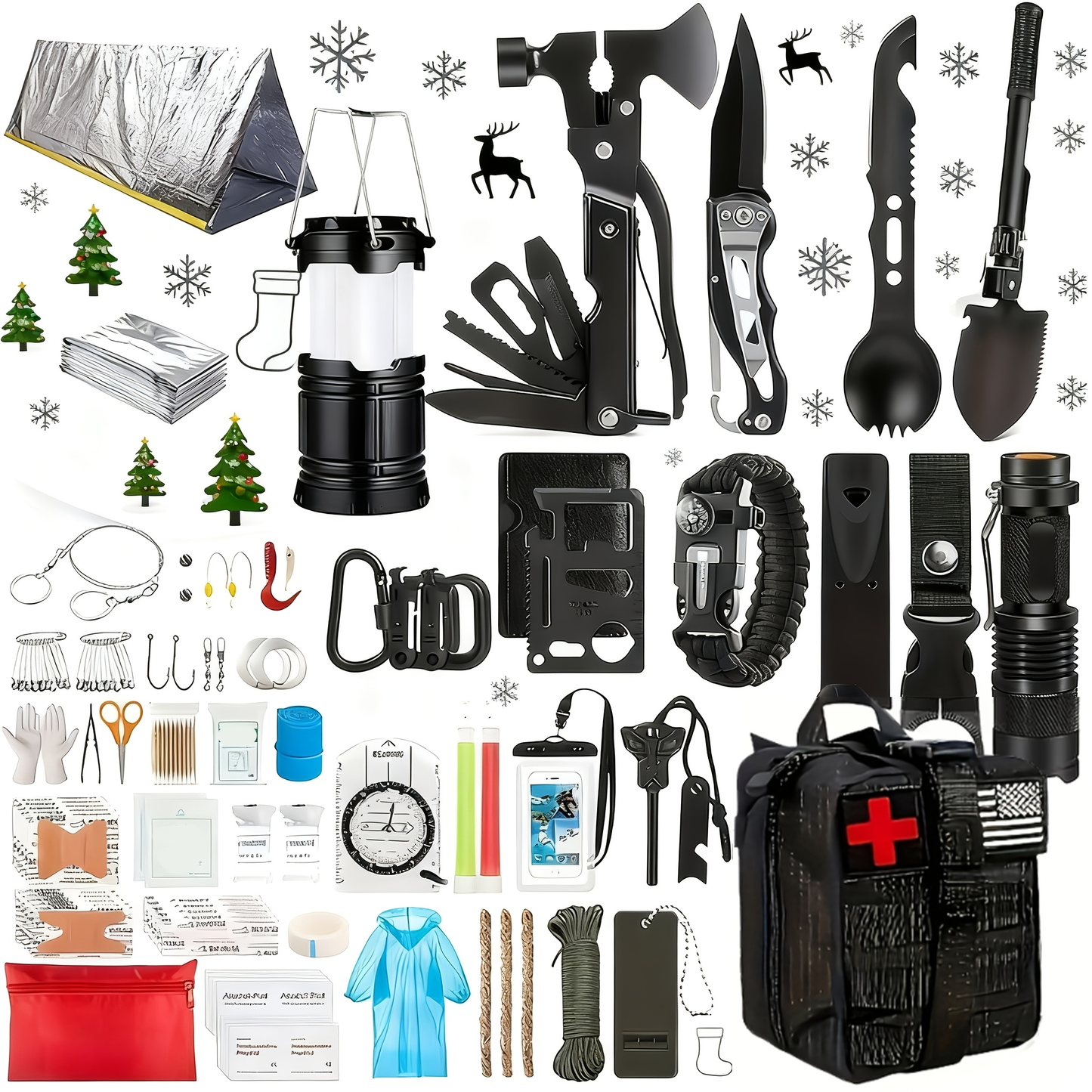 Outdoor Multifunctional Tool Kit 212 260 Piece Professional Camping Gear Bag for Men Women Hiking Hunting Adventure Gift Black Green Khaki