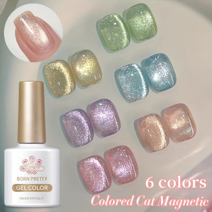BORN PRETTY Cat Eye Gel Polish 6PCS Flowing Series Magnetic 10ml Alcohol Free Soak Off LED UV 30-Day Wear – Flowing Cat Eye Nail Art Gel Set for Salon & DIY Manicure, Nail Gift for Women