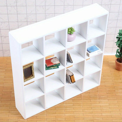 Dollhouse Miniature Display Cabinet 1:12 Scale 16-Compartment Modern Storage Shelf Organizer – Miniature Furniture Accessory for Dollhouse Room Decor Diorama Collectors Ages 14+ Multiple Colors