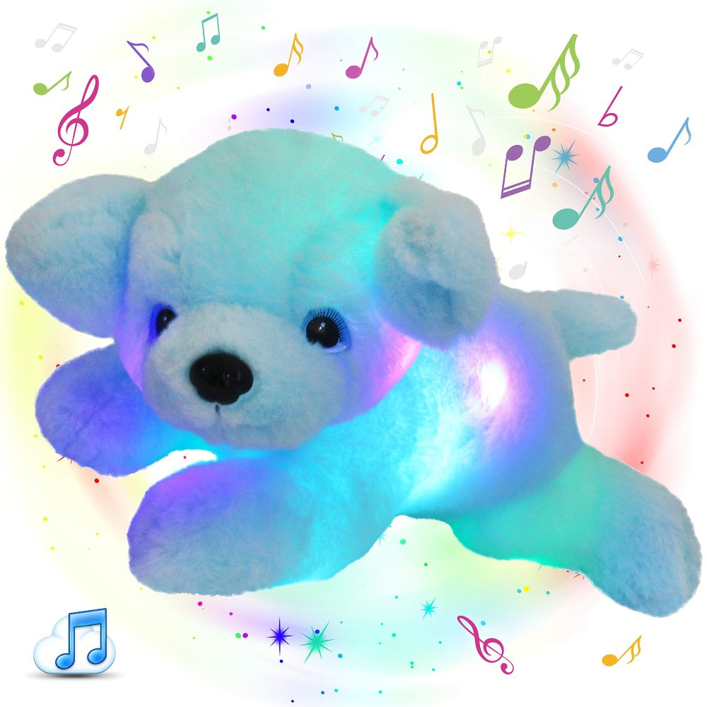 Light-Up Musical Blue Puppy Plush Toy — Glowing Stuffed Animal Dog with Sound & Lights for Kids, Toddlers, Girls & Boys | Soft Cuddly Plush Doll | Birthday Christmas Easter Gift | Room Decor