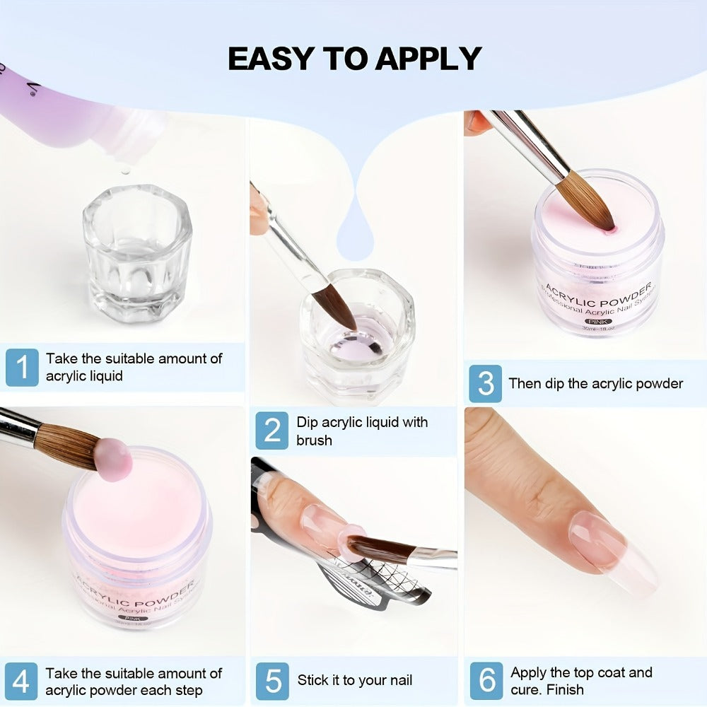 Acrylic Nail Kit for Beginners Nail Technicians with Professional Brush Tricolor Acrylic Powder Complete Starter Set for Practice Nail Extensions Salon Quality DIY Nails