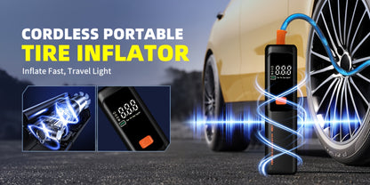 Cordless Tire Inflator Portable Air Compressor – USB-C Rechargeable, Digital Gauge, 3X Fast Inflation for Car Tires, Bikes, Motorcycles & Sports Balls