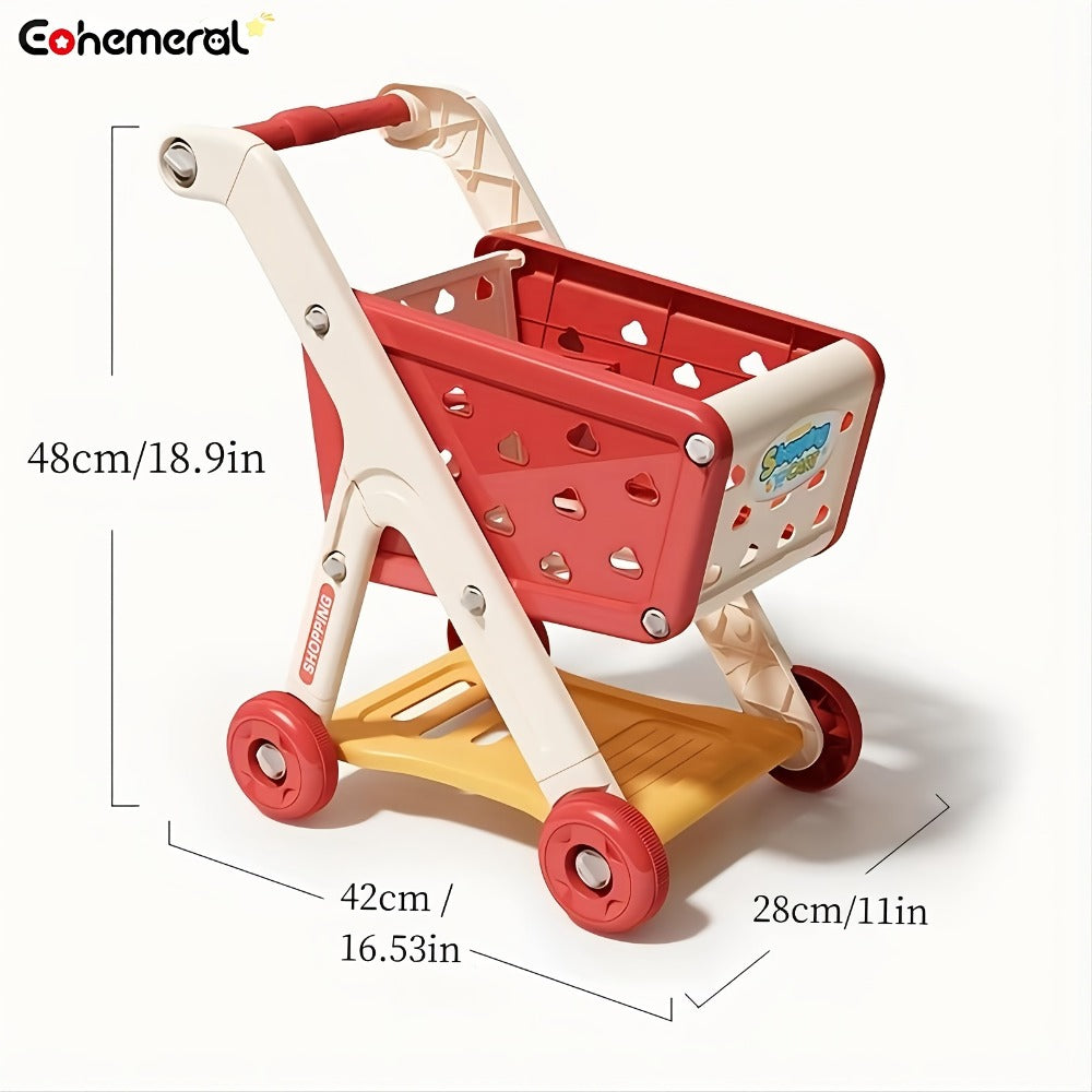 Kids Pretend Play Shopping Cart Toy Set with Realistic Food & Grocery Accessories – Supermarket Role Play for Toddlers Girls Boys Ages 3+, Blue, Birthday Christmas Gift